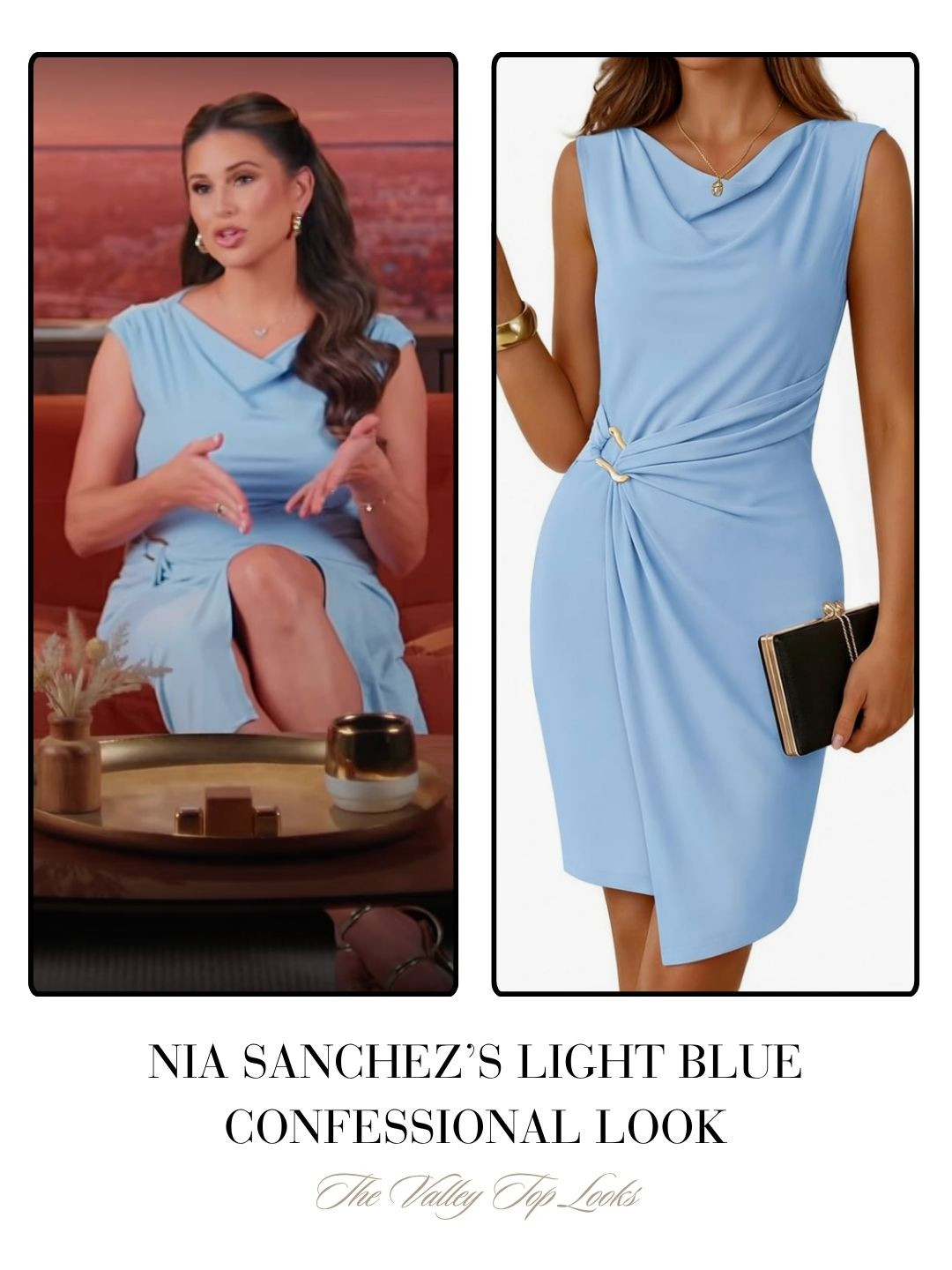 Nia Sanchez's Light Blue Draped Confessional Dress is the Perfect Amazon Find for a Spring Wedding, Baby or Wedding Shower, Mothers Day and more! 

 