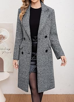 chouyatou Women's Winter Casual Herringbone Wool Coat Double Breasted Notch Collar Dressy Long Tr... | Amazon (US)