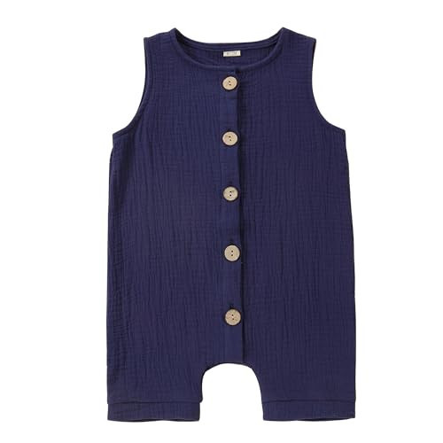 MICHLEY Baby Boys Girls Cotton Linen Summer Romper Sleeveless Infant Toddler Outfits Jumpsuit 6-12 Months, Dark Blue | Amazon (US)