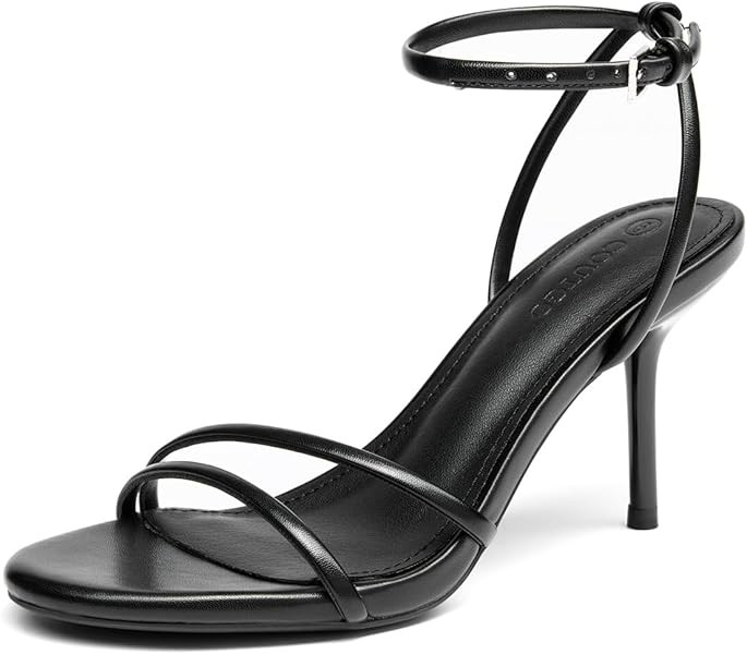 Coutgo Womens Strappy High Heels Open Almond Toe Dress Shoes Ankle Strap Summer Heeled Sandals | Amazon (US)