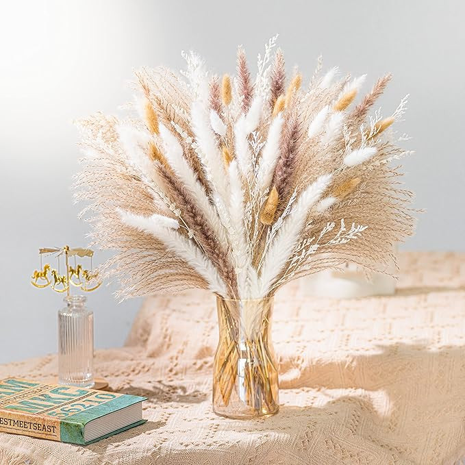 93PCS Natural Pampas Grass Mix Bouquet | Dried Pampas Bouquet for Wedding Boho Flowers Home Table... | Amazon (US)