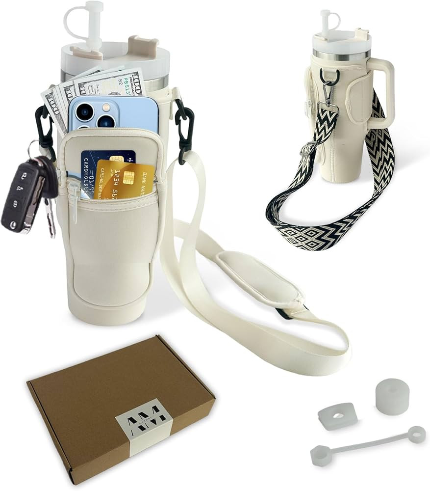 Dual Strap Water Bottle Carrier Bag with Pocket for Stanley 40oz Tumbler Holder | Amazon (US)