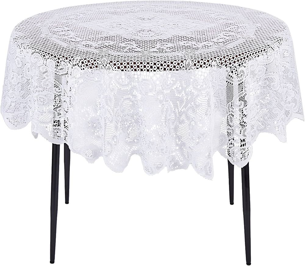 Juvale 59 Inch Round White Lace Tablecloth, Elegant Table Cover for Wedding Reception and Vintage... | Amazon (US)