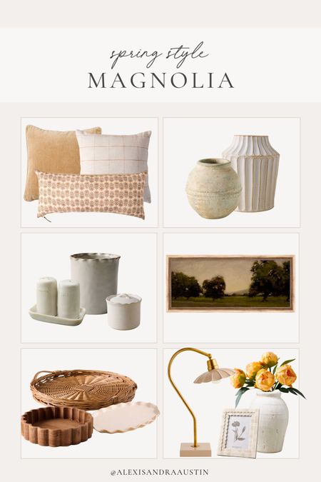 Spring style from Magnolia! Neutral decor to incorporate into any spring style

Home finds, style inspo, decor faves, kitchen refresh, living room refresh, bedroom refresh, tray styling, lighting details, good detail, faux florals, vase finds, throw pillow, aesthetic home, neutral finds, wall art, scalloped tray, shop the look!

#LTKhome #LTKSeasonal #LTKstyletip