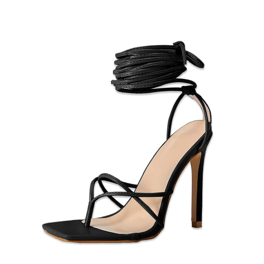 PiePieBuy Women's Lace Up Heeled Sandals Square Flip Flop High Heels Strappy Party Shoes | Amazon (US)