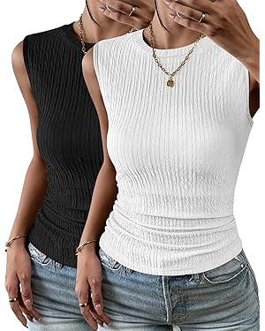 Zeagoo Women's High Neck Tank Top 2025 Summer Casual Ribbed Knit Slim Fitted Basic Textured Sleev... | Amazon (US)