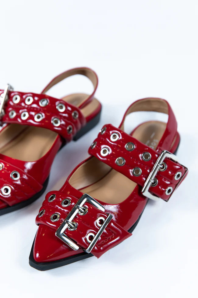 Addison Red Leather Buckle Slingback Flats FINAL SALE | Pink Lily