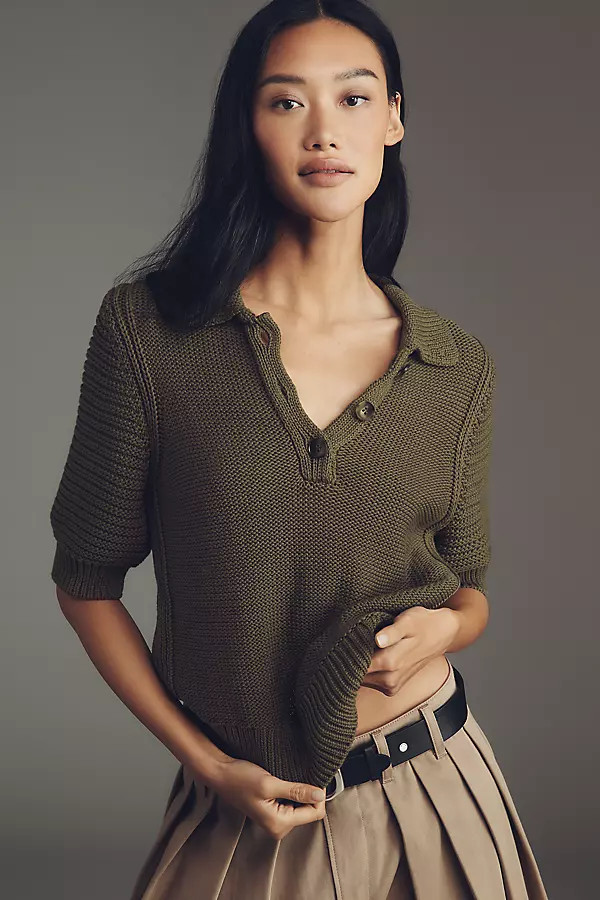 Michael Stars Marley Puff-Sleeve Polo Sweater | Anthropologie (US)