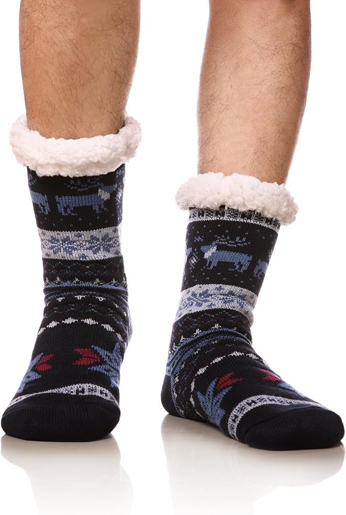 Men's Winter Thermal Fleece Lining Knit Slipper Socks Soft Warm Cozy Fuzzy Fluffy Christmas Non S... | Amazon (US)