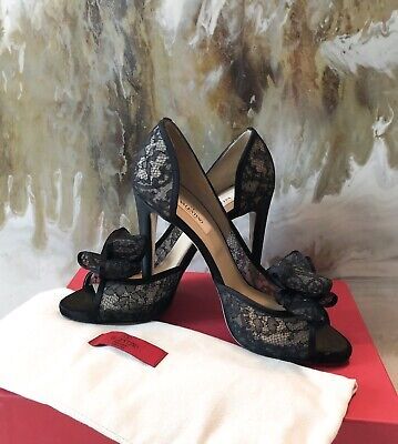 Valentino Garavani Black Lace D’Orsay Peep Toe Bow Heels 39.5 | eBay US