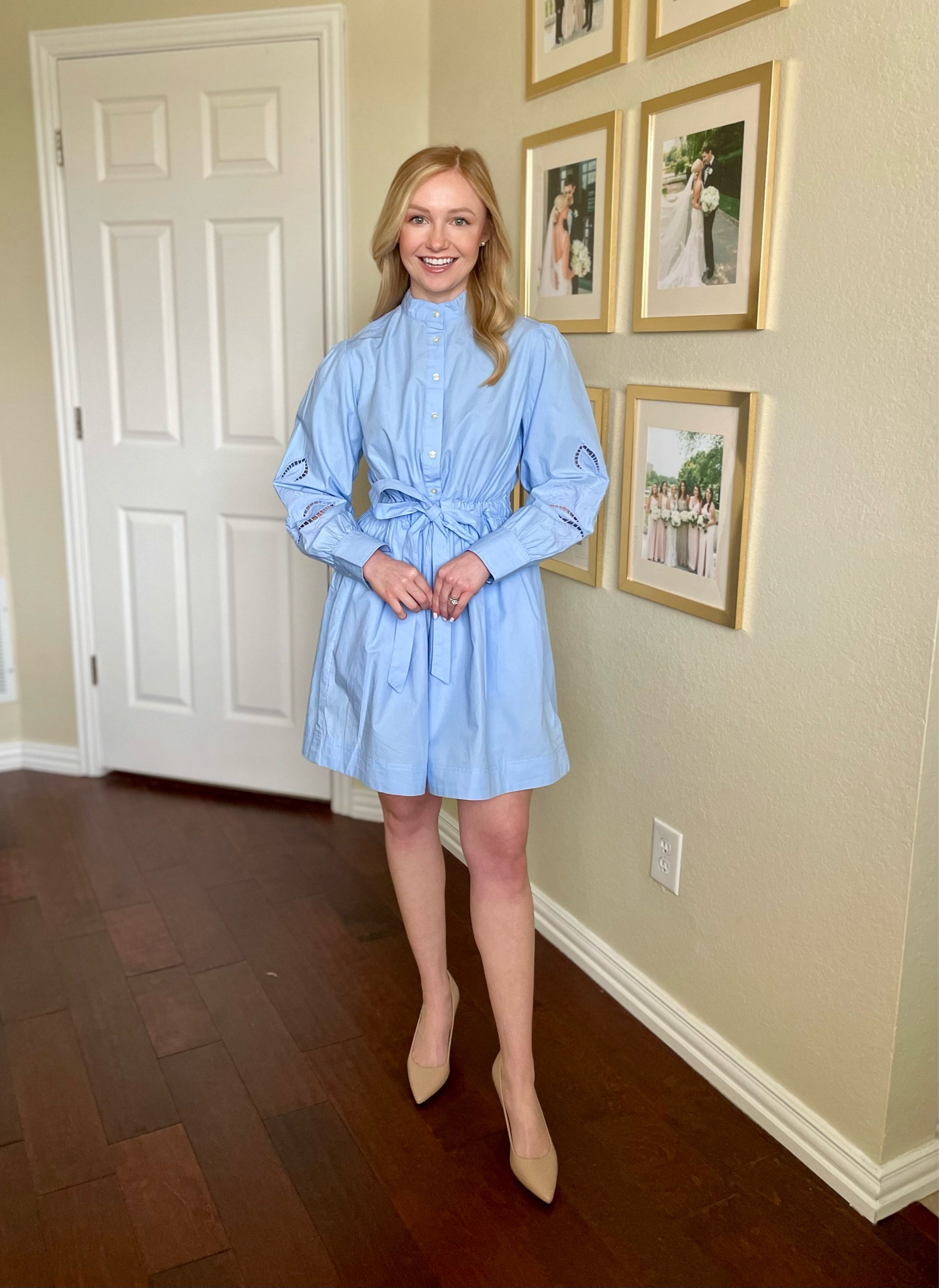 I am in LOVE with this embroidered detail! The prettiest dress for spring, it also comes in white! Wearing an XS | blue dress, shirt dress, embroidered dress, spring dress 

#LTKSeasonal #LTKFindsUnder50 #LTKStyleTip