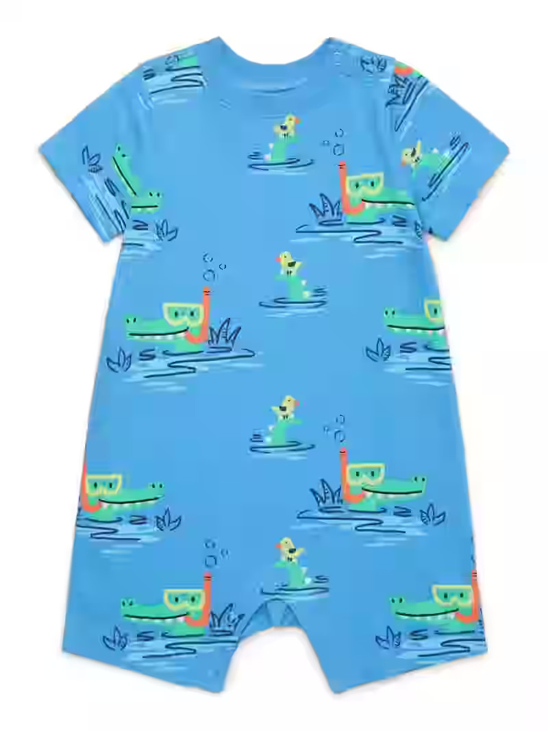 Garanimals Baby Boy Short Sleeve Jersey Print Romper, Sizes 0-24 Months - Walmart.com | Walmart (US)