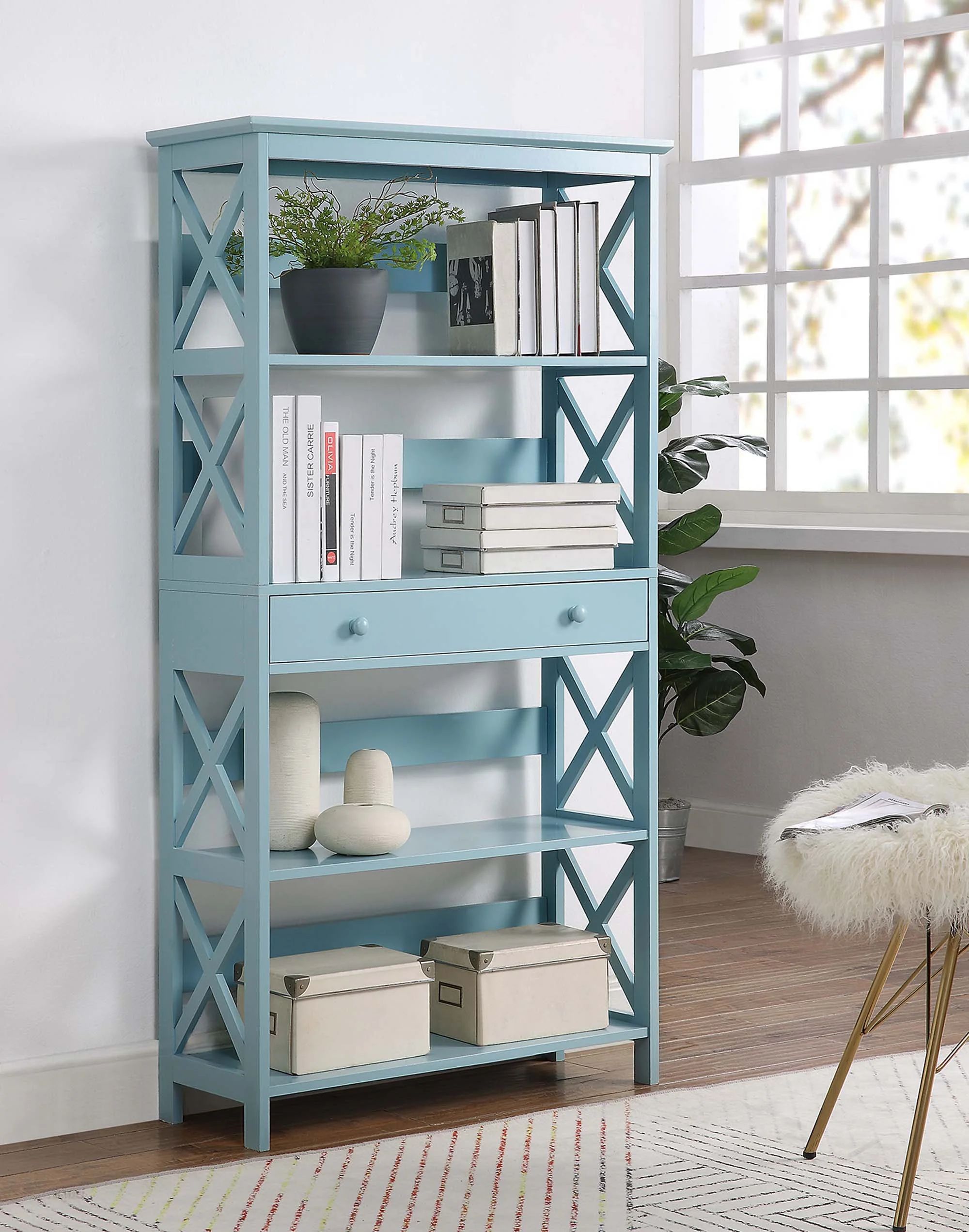 Convenience Concepts Oxford 5-Tier Bookcase with Drawer, Sea Foam - Walmart.com | Walmart (US)