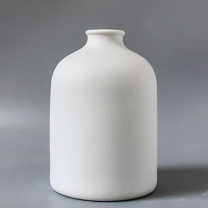 White Ceramic Vase - 7.1 Inch Tall - Minimalist Modern Home Decor, Shelf Decorative Object - Tabl... | Amazon (US)
