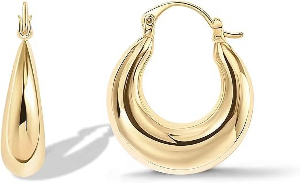 PAVOI 14K Gold Plated Sterling Silver Post Chunky Hoops | Thick Lightweight Gold Hoop Earrings fo... | Walmart (US)