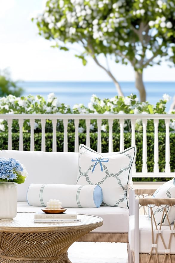 Hofdeco Premium Coastal Grandmillennial Patio Indoor Outdoor Bolster Pillow Cover Only, 6"x20" Wa... | Amazon (US)