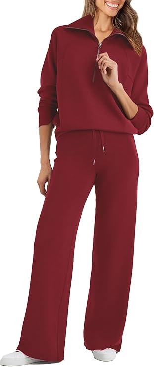 Glamaker Womens 2 Piece Outfits Sweatsuit Set Oversized Half Zip Sweatshirt Wide Leg Sweatpants L... | Amazon (US)