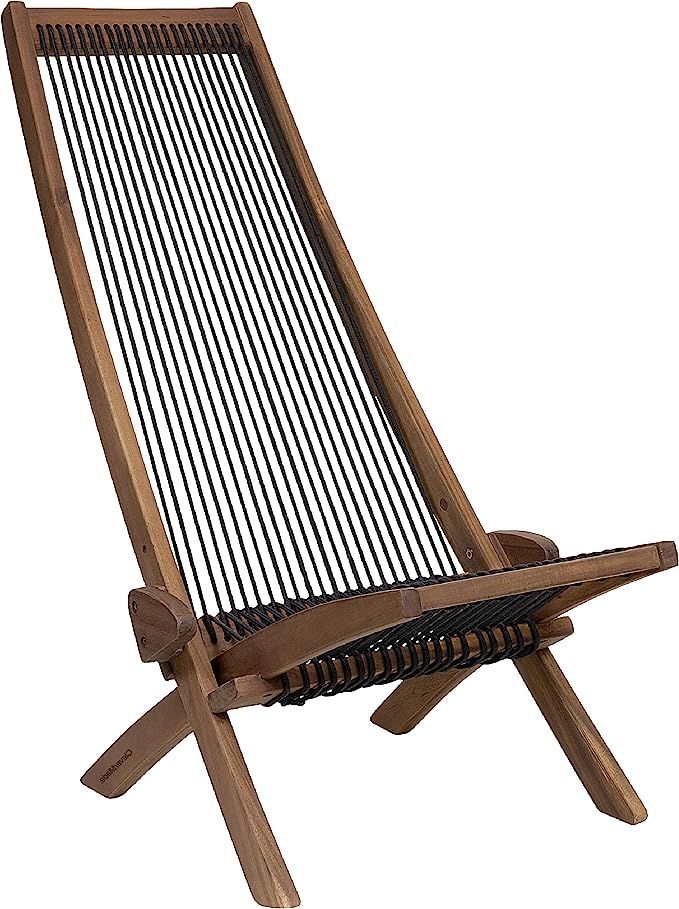 CleverMade Tamarack Folding Rope Chair - Foldable Outdoor Low Profile Wood Lounge Chair for the P... | Amazon (US)