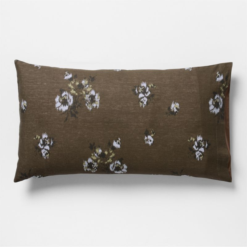 Mountain Floral Cotton Linen Burnt Green King Bed Pillow Sham | Crate & Barrel | Crate & Barrel