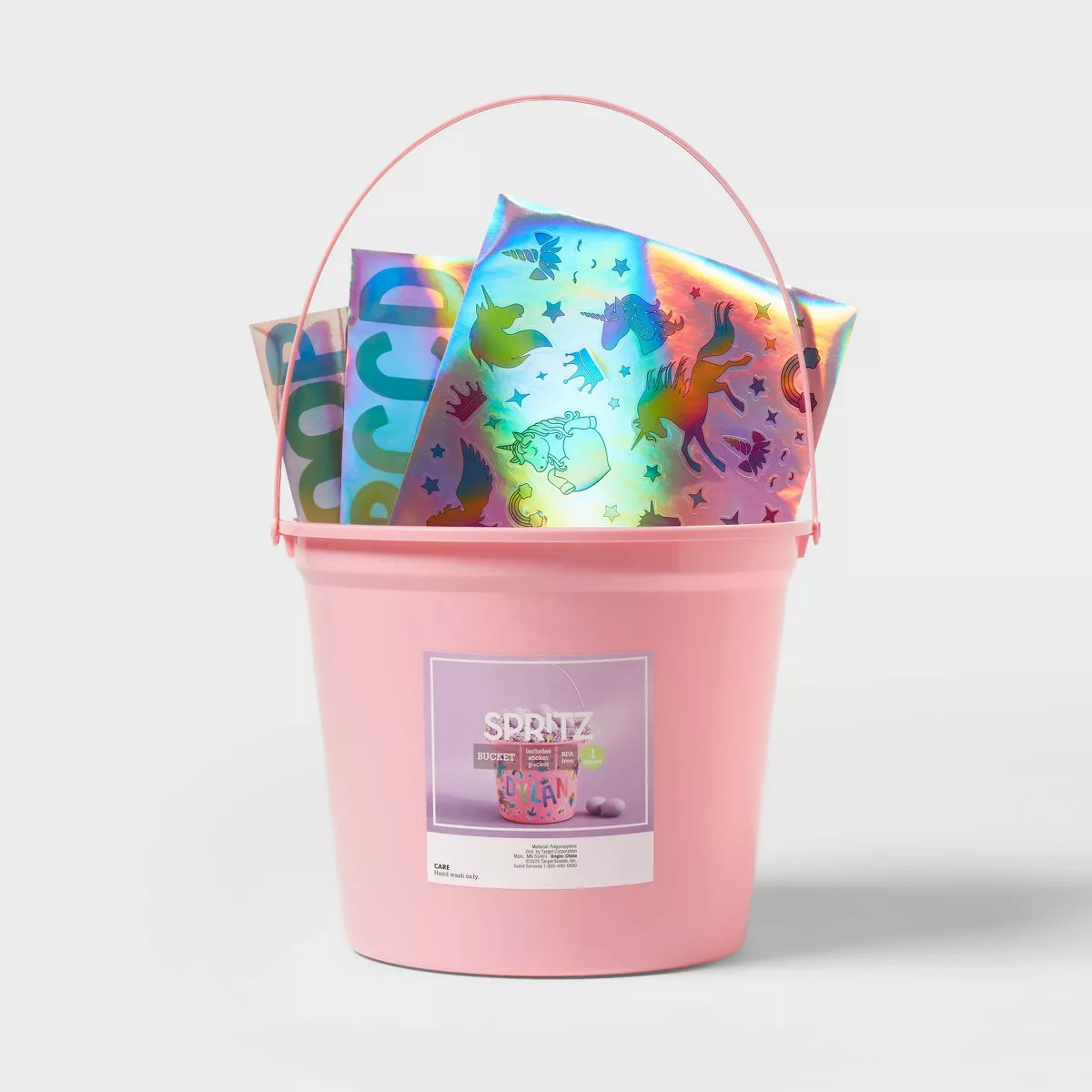 8"x9" Round Plastic Easter Bucket with Stickers Pink - Spritz™ | Target