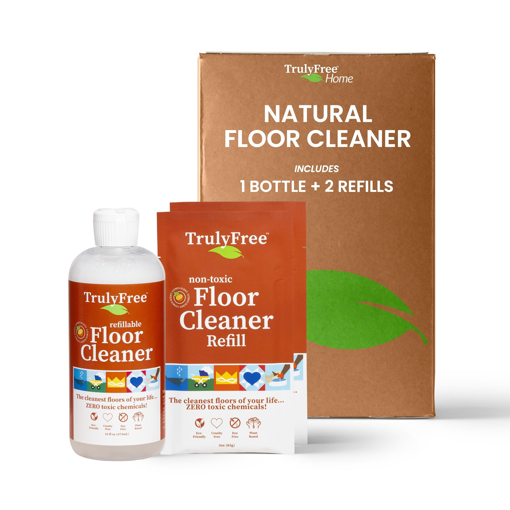 Floor Cleaner Kit - Plant-Based Mopping Solution (16oz Reusable Empty Bottle + Two Pouches, 3oz e... | Amazon (US)