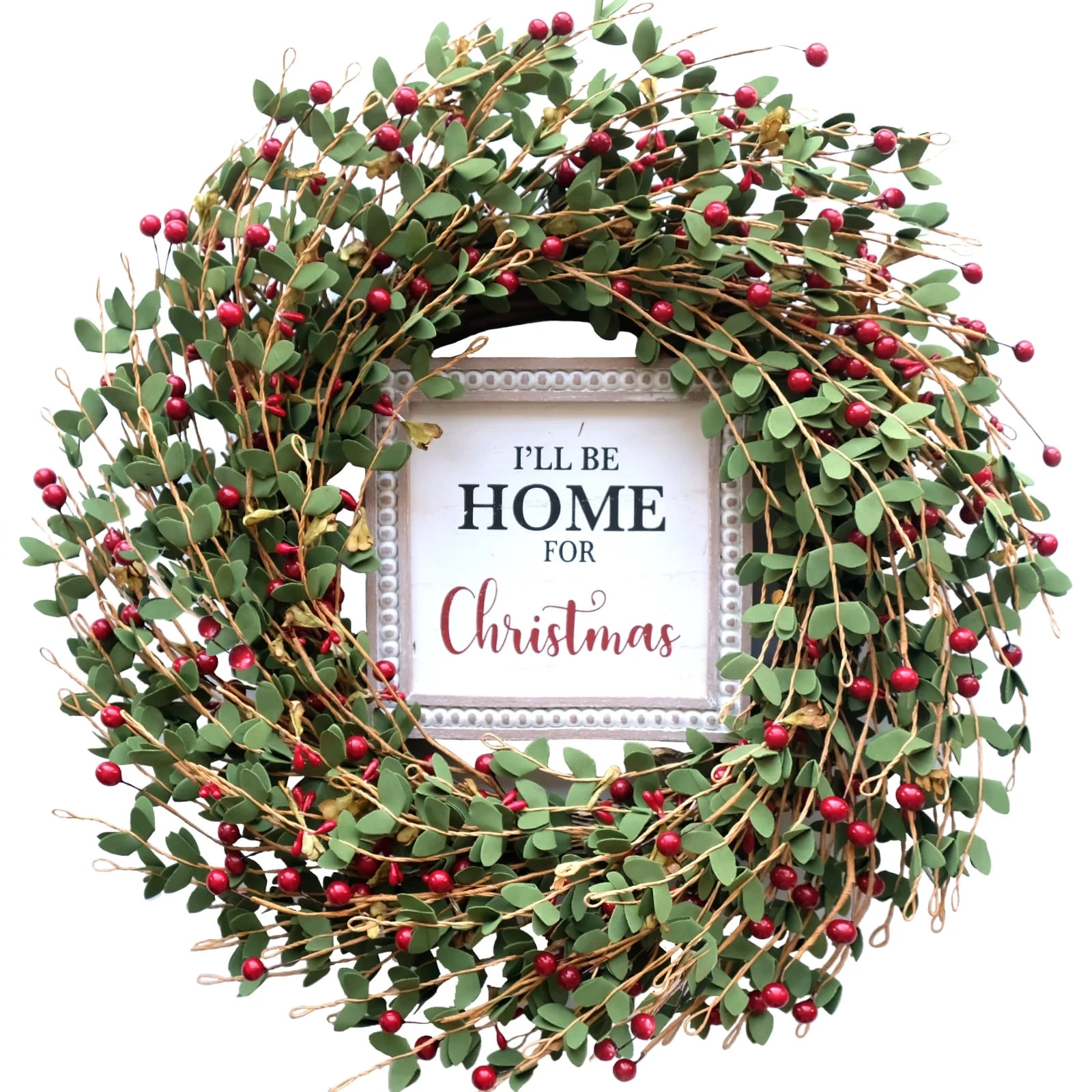 Idyllic Christmas Wreath for Front Door, 20’’ Berries Green Wreath with Merry Christmas sign,... | Walmart (US)