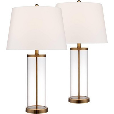 360 Lighting 26" High Cylinder Country Cottage Table Lamps Set of 2 Fillable Clear Gold Finish Glass Metal White Shade Living Room Bedroom Bedside | Target