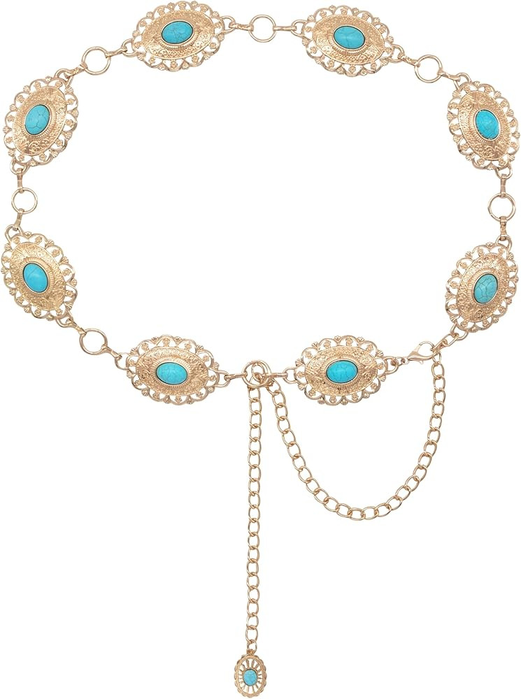 TOPACC Western Metal Concho Belt for Women Cowgirl Chain Belts for Dresses Jeans Country Concert ... | Amazon (US)