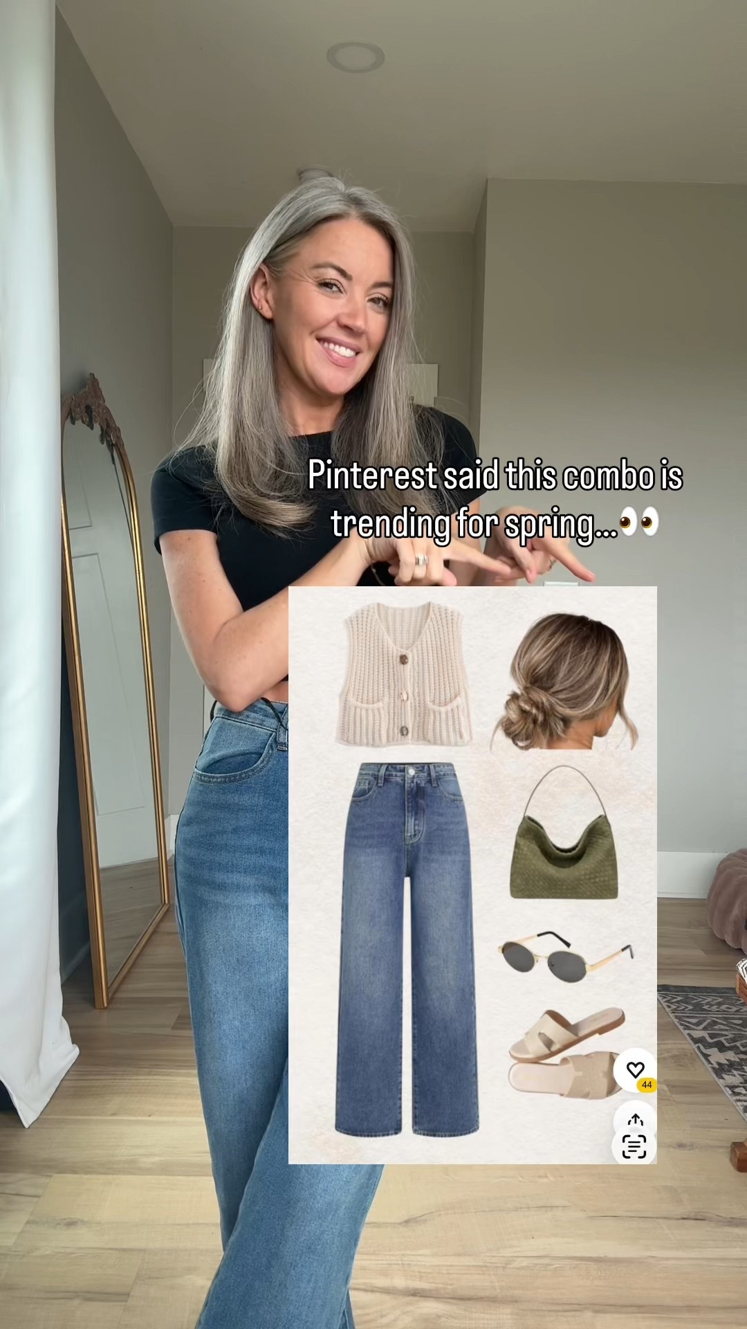 Spring outfit idea featuring a cream knit vest, wide leg jeans, olive shoulder bag, neutral slide sandals, and round sunglasses.

This Pinterest inspired look is an easy everyday outfit formula for women over 30. Casual chic, effortless style, and perfect for spring and summer transitional outfits.

Wide leg denim + sweater vest trend styled for real life.


#LTKgrwm #LTKootd #LTKSeasonal