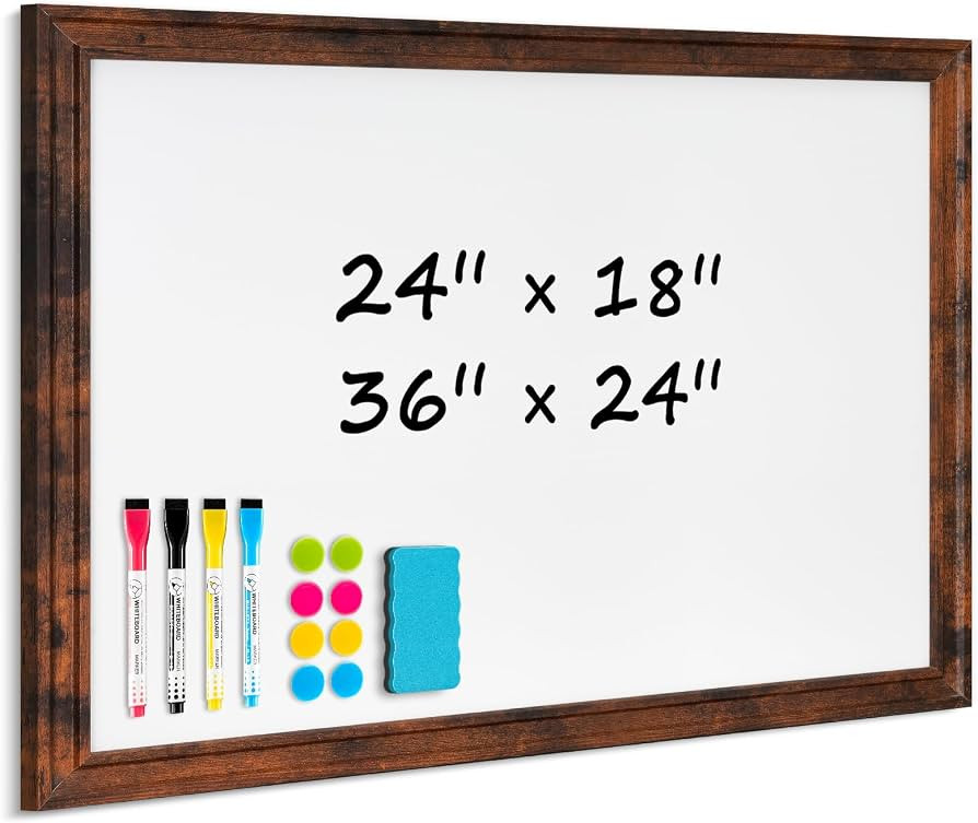 DOLLAR BOSS Magnetic Whiteboard, 36" x 24" Rustic Brown | Amazon (US)