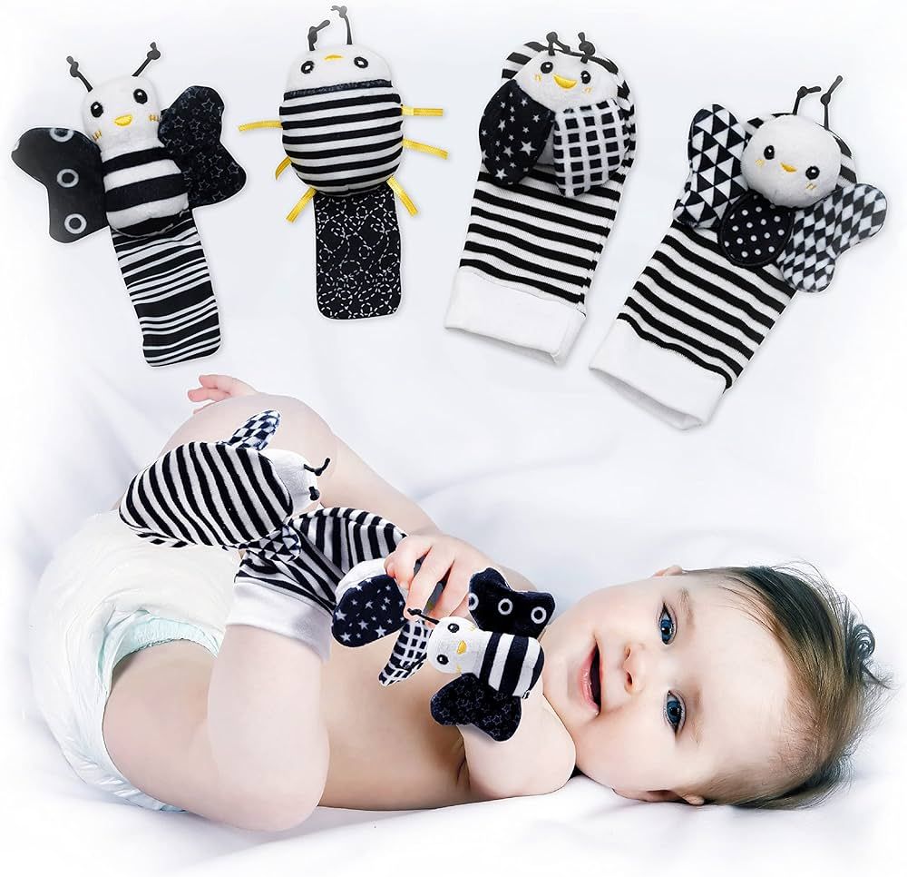 BABY K Baby Rattle Socks & Wrist Toys (Set E) - Newborn Toys for Baby Boy or Girl - Brain Development Infant Toys - Hand and Foot Rattles Suitable for 0-6, 6-12 Months Babies - Newborn Christmas Gifts | Amazon (US)