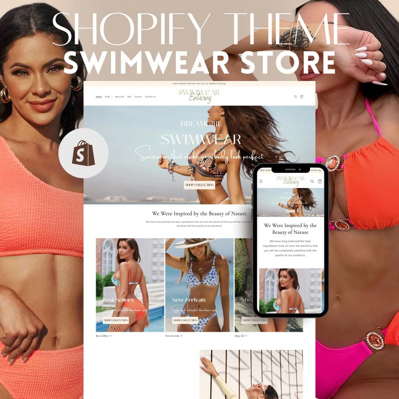 SUMMER Swimwear Shopify Template in Bright Colors in Hot Ocean Sand & Clean Designs Editable Canv... | Etsy (US)