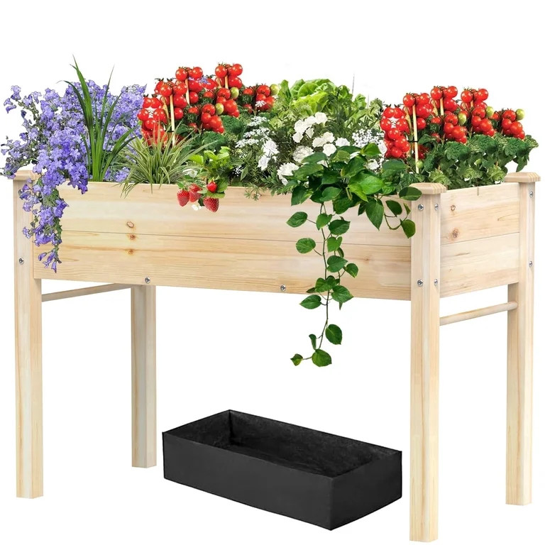 Yacona 48" x 24" x 31" Wooden Planter Box, Outdoor Raised Garden Bed with Legs, for Herbs Flowers... | Walmart (US)