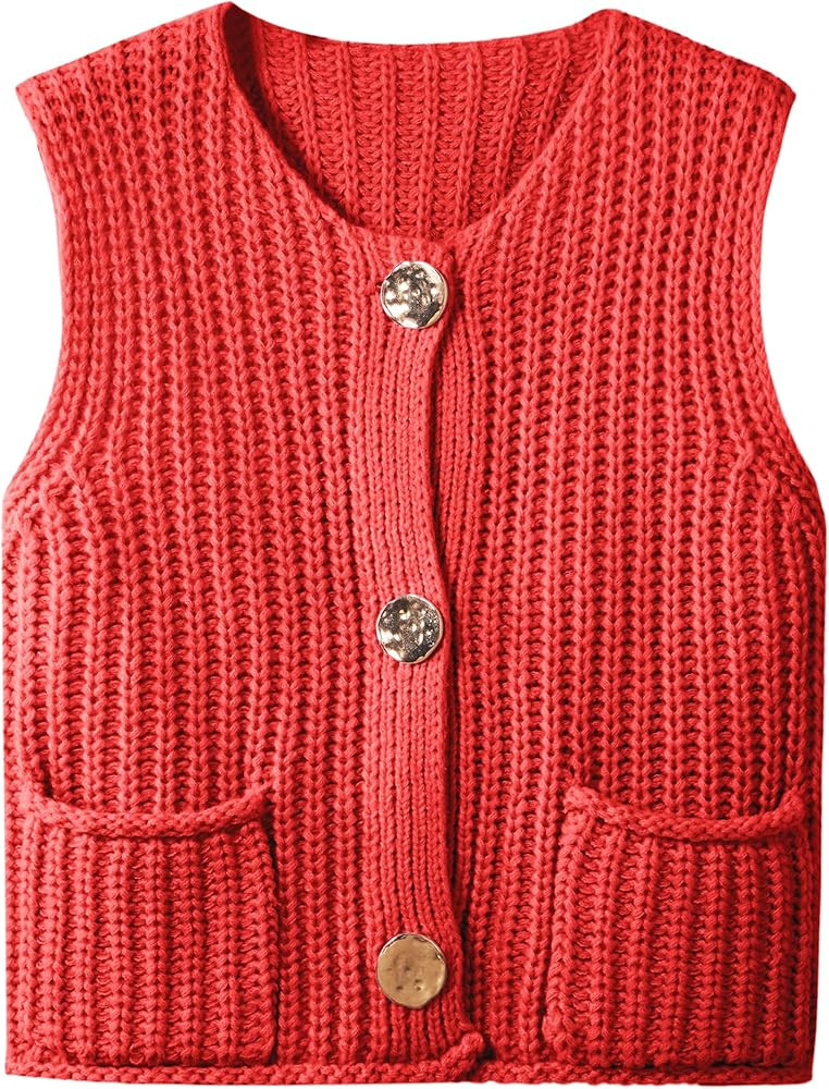 Hixiaohe Womens Crochet Chunky Knit Top Sleeveless Button Down Crop Tops Trendy Cardigan Sweater ... | Amazon (US)