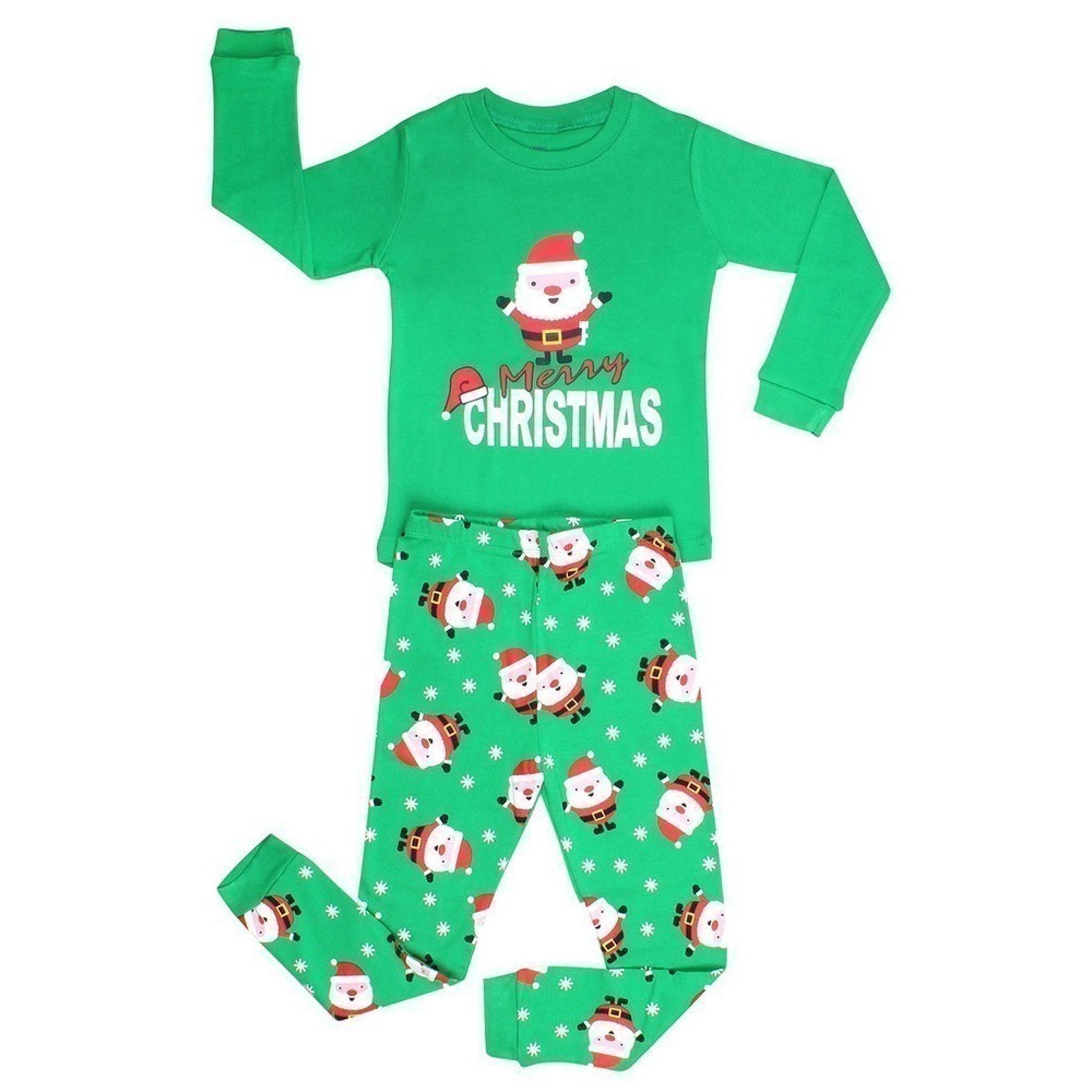 Elowel Green Santa Print Christmas 2-Piece Kids Pajama Set (Unisex - Baby, Toddler) | Walmart (US)