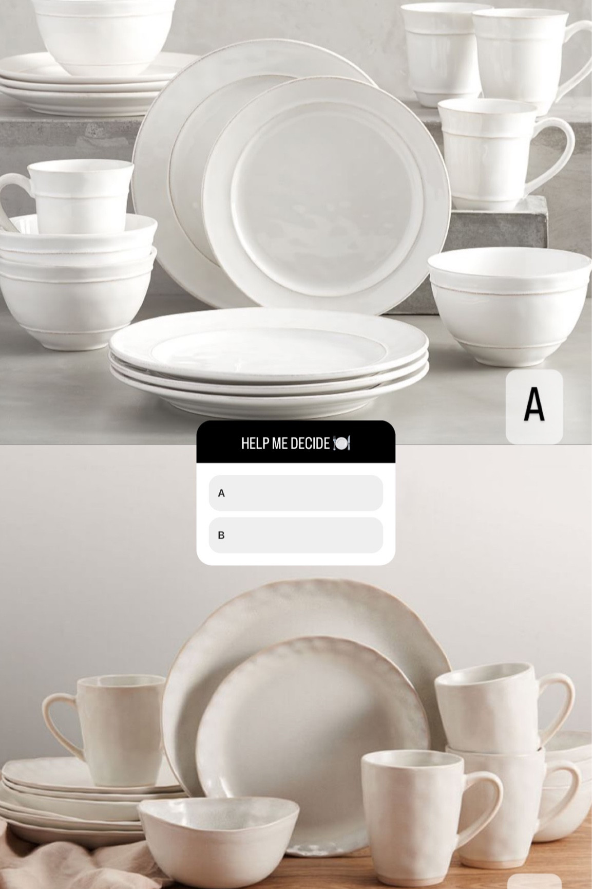 From my IG. Deciding between which dinnerware to get from Pottery Barn

#LTKsalealert #LTKhome