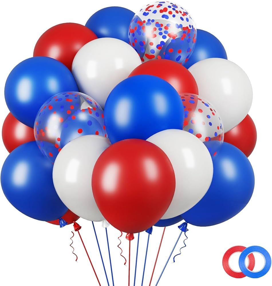 RUBFAC 65pcs Red White and Blue Balloons 4th of July Patriotic Balloons Arch Garland Kit, 12 Inch... | Amazon (US)
