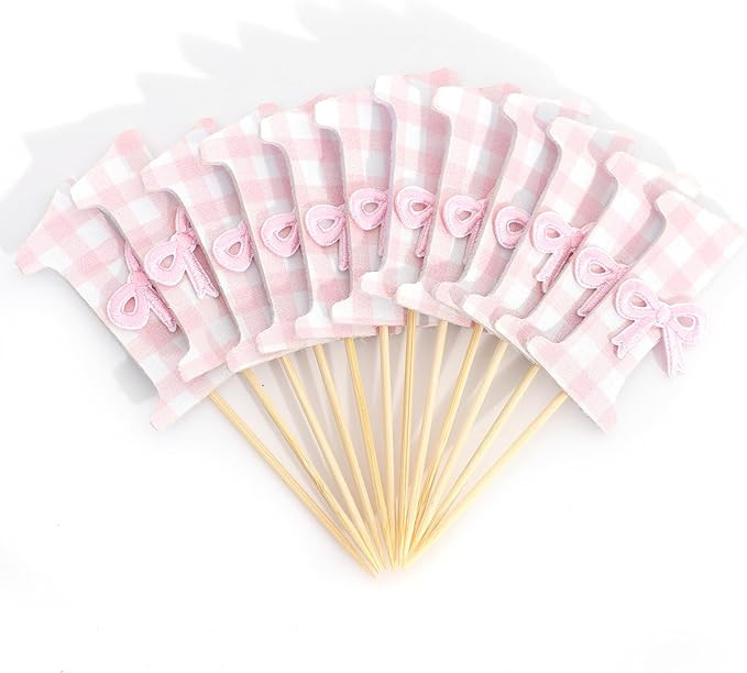 12Pcs Bow 1st Birthday Cupcake Toppers - Sweet One Birthday Decorations,First Wedding Anniversary... | Amazon (US)
