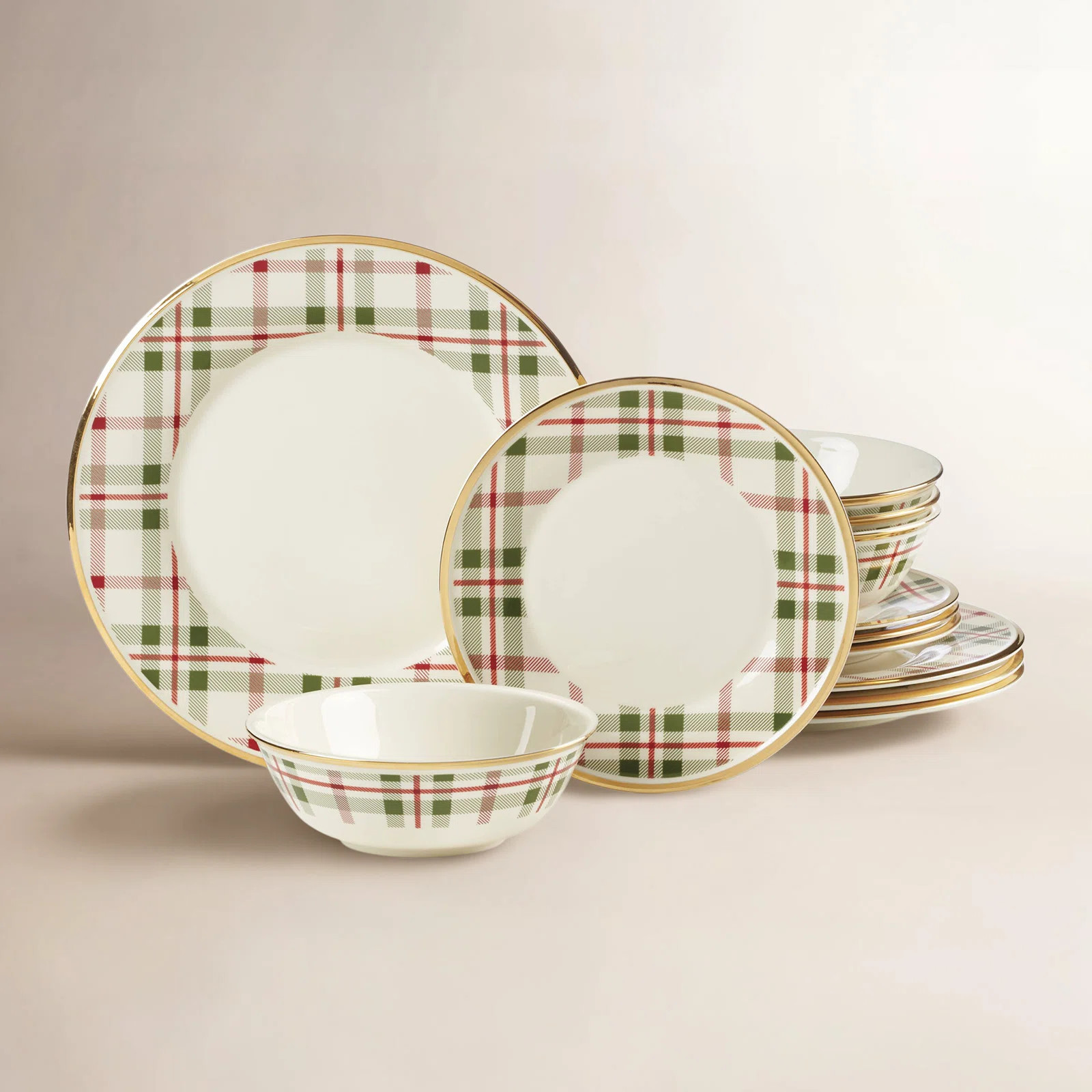 Holiday Plaid 12-Piece Dinnerware Set (Set of 4) | Wayfair North America