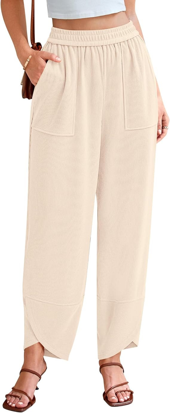 BTFBM Women's Wide Leg Harem Baggy Pants Fall Casual Loose Pockets Solid Elastic Waist Travel Lou... | Amazon (US)