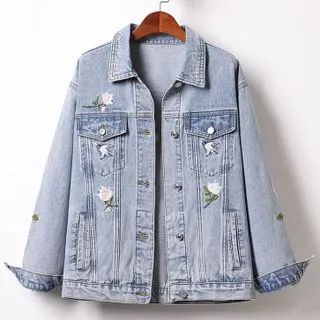 Floral Embroidered Washed Denim Jacket | YesStyle Global