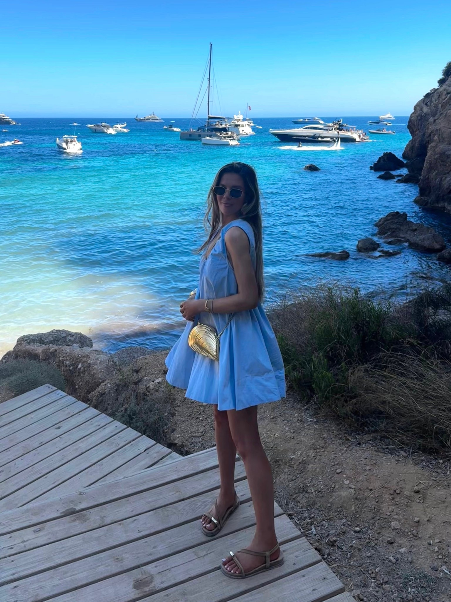 blue dress, shell bag, beach sandals  

#LTKsummer #LTKtravel #LTKeurope