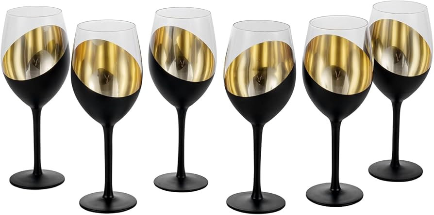 MyGift 14 oz Modern Slanted Matte Black and Gold Tone Stemmed Wine Glasses, Elegant Angled Design... | Amazon (US)