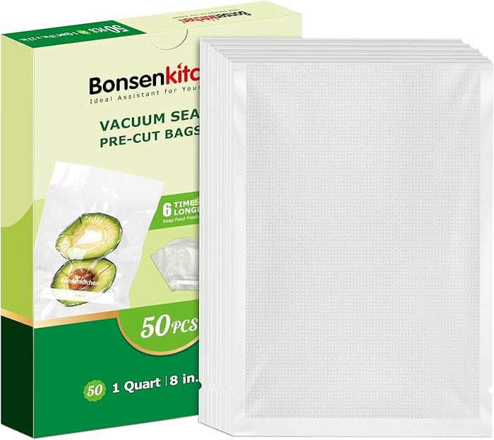 Bonsenkitchen Vacuum Sealer Bags, 50 Quart 8" x 12" Precut Food Sealer Bags, Commercial Grade, BP... | Amazon (US)