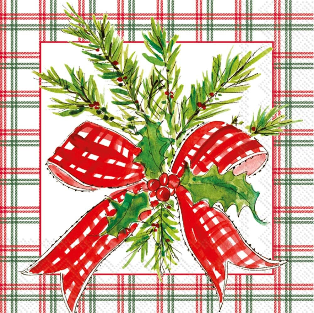 Boston International Rosanne Beck 3-Ply Paper Napkins, 20-Count Cocktail Size, Plaid Bow | Amazon (US)