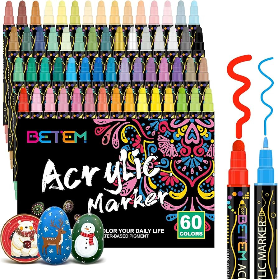 Betem 60 Colors Dual Tip Acrylic Paint Pens Markers, Premium Acrylic Paint Pens Stocking Stuffers... | Amazon (CA)