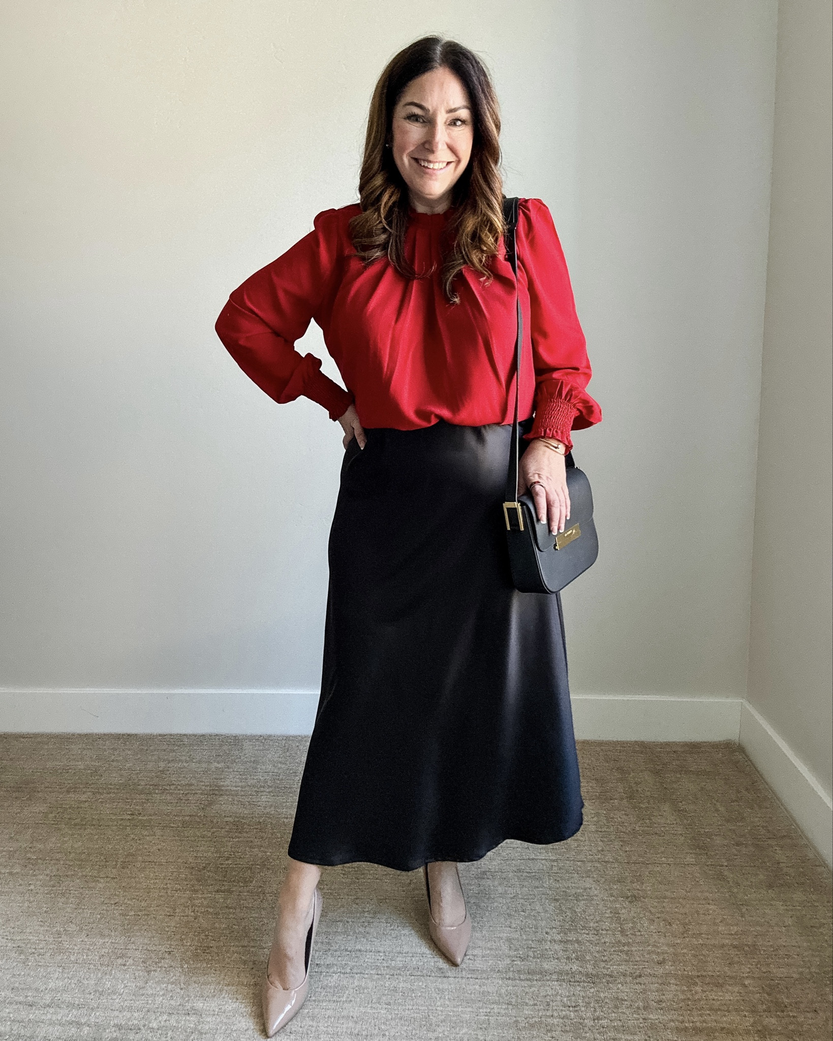  Workwear outfit with red blouse  outfit -wearing large in blouse, XL in skirt 

 

#LTKOver40 #LTKMidsize #LTKWorkwear