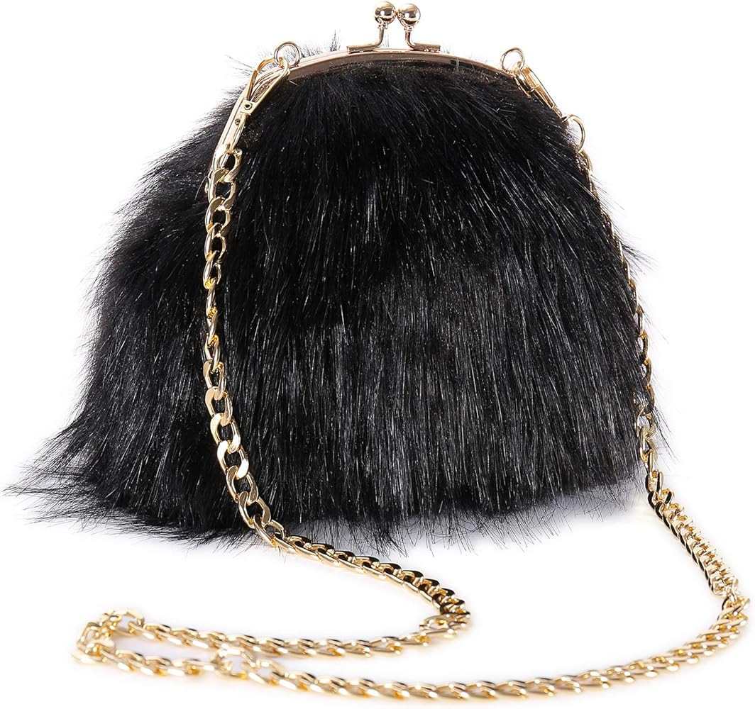 FHQHTH Faux Fur Purse Fashion Clutch Handbag Shoulder Vintage Evening Bags for Women | Amazon (US)
