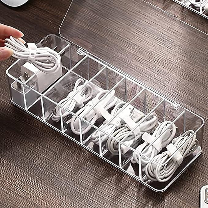 Plastic White Cable Management Box, with 10 Wire Ties, Clear Powe r Cord Organizer with 8 Compart... | Amazon (US)