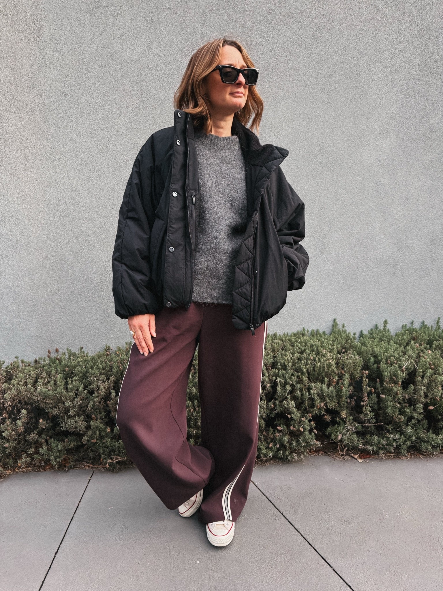 Jacket - Lululemon. Sized up to a medium 
Pants - Ella Collective. Sized up
To a 10
Tee - Assembly Label. Wearing usual
8
Sweater - Everlane. Wearing a small
Converse - tts

#LTKuk #LTKstyletip #LTKshoes